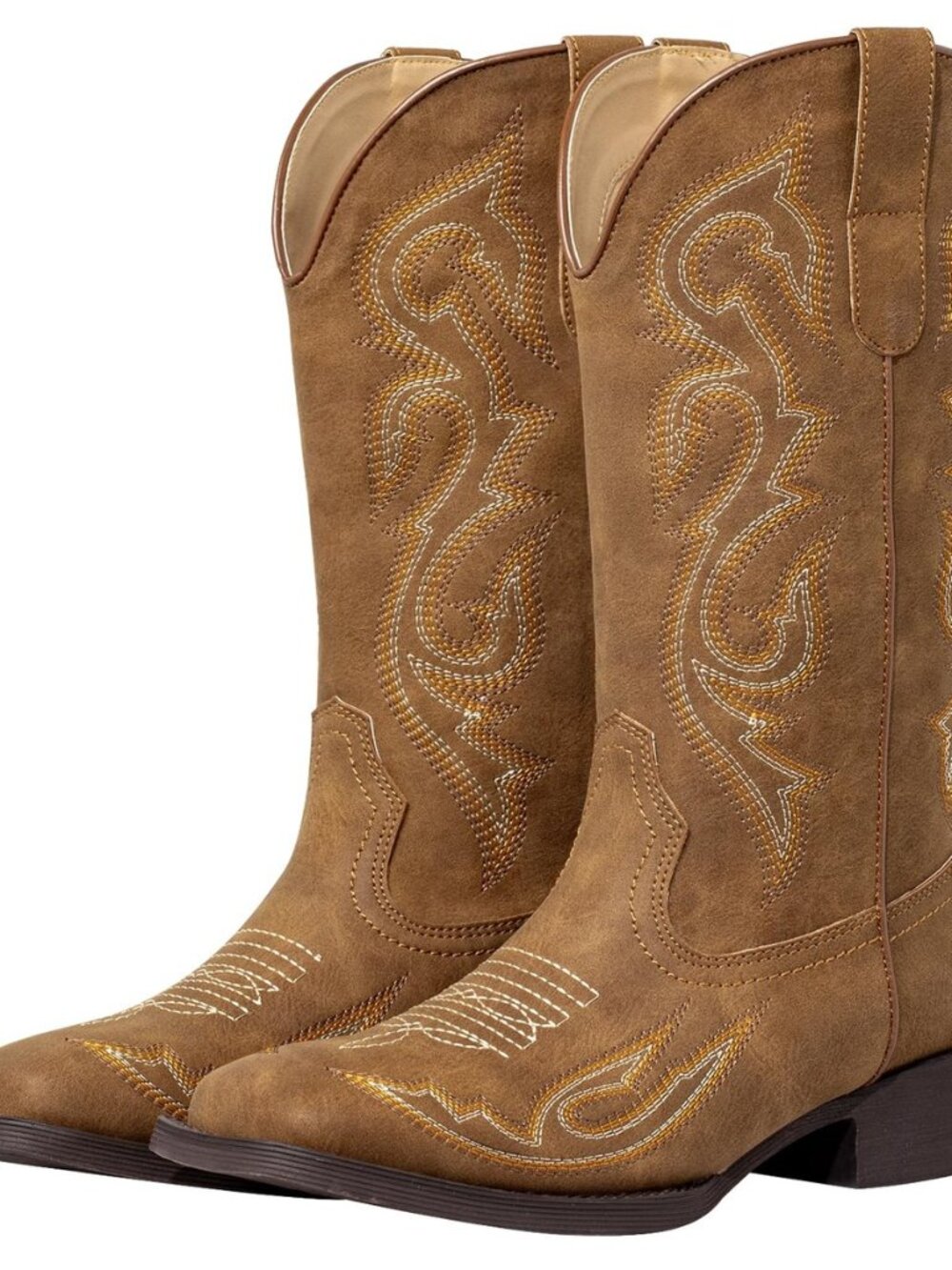 Women's Square Toe Cowboy Boots Mid Calf Wide Calf Pull On Western Embroidered